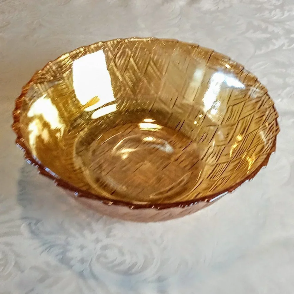 Vintage Indiana Glass Amber Basket Weave 9